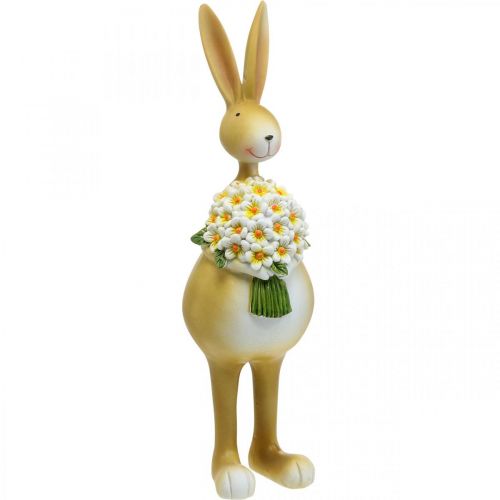 Floristik24 Osterhase mit Blumenstrauß, Osterdeko, Dekofigur Hase H32cm