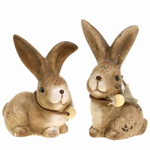 Artikel Dekofiguren Hasen mit Feder und Holzperle Braun sortiert 7cm x 4,9cm H 10cm 2St