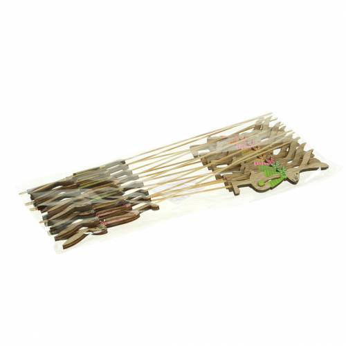 Floristik24 Osterdeko Hase mit Stab Holz Sortiert Natur 11cm 16 St