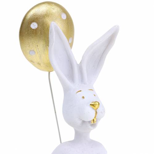 Floristik24 Hase mit Luftballon Sitzend Weiß, Gold H13,5cm 2St
