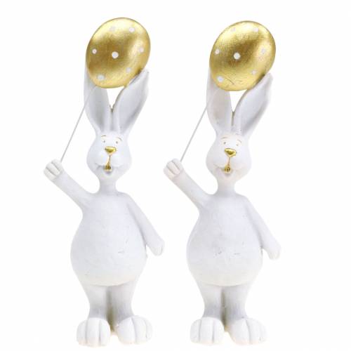 Osterhase mit Luftballon Stehend Weiß Gold H18cm 2St