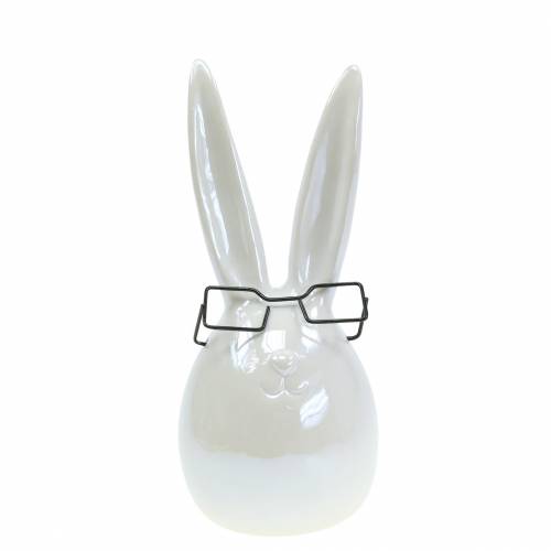 Floristik24 Osterhase mit Brille Weiß Perlmutt Keramik H20cm
