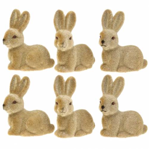 Floristik24 Hase beflockt Braun H8,5cm 6St