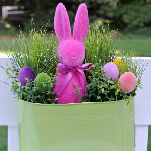 Floristik24 Hase beflockt Pink H49cm