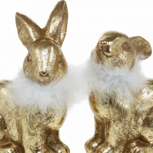 Floristik24 Gold Hase sitzend Goldfarben Terracotta mit Federn H20cm 2 St