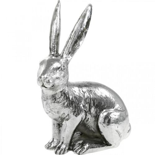 Osterhase sitzend Silbern Hase Figur Tischdeko Ostern 16,5cm