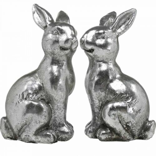 Artikel Deko Hase sitzend Osterdeko Silbern Vintage H13cm 2 St