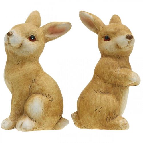 Artikel Hase sitzend, Keramikdeko, Ostern, Hasenpaar Braun H15cm 2er-Set