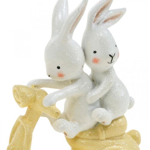 Floristik24 Frühlingsdeko mit Glitzer, Hasen auf Roller, Osterdeko H9cm L7,5cm 3St