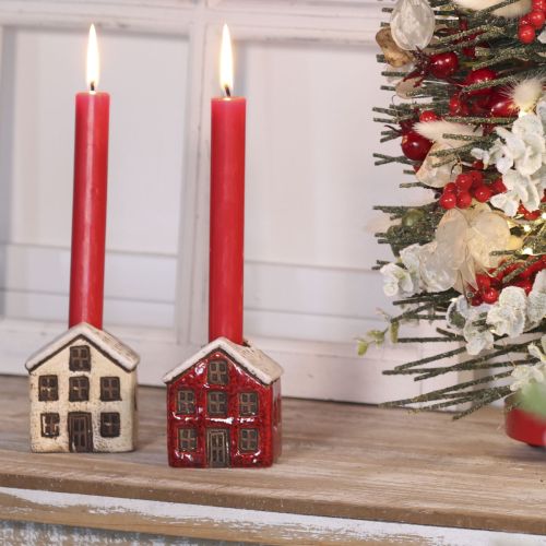 Kerzenständer Keramik Dekohaus mit Schnee für Tischdekoration 7cm 2St | Floristik24.de
