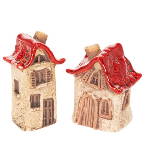Keramikhaus Dekoration Set Kleine Häuschen mit rotem Dach 8cm 2St kaufen | Floristik24.de