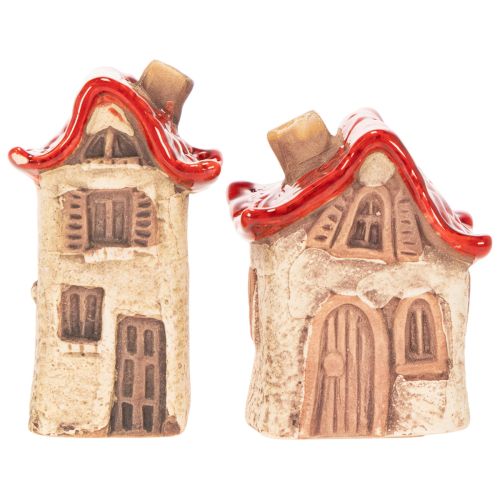 Keramikhaus Dekoration Set Kleine Häuschen mit rotem Dach 8cm 2St | Floristik24.de