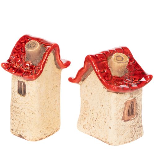 Keramikhaus Dekoration Set Kleine Häuschen mit rotem Dach 8cm 2St | Floristik24.de