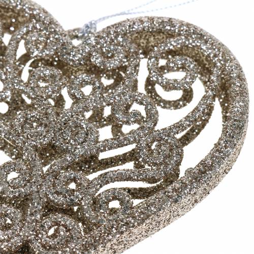 Floristik24 Christbaumschmuck Herz Champagner Glitter 10cm 12St