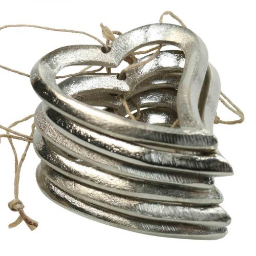 Floristik24 Herz Deko zum Hängen Metallherz Silber 7,5×8,5cm 6St