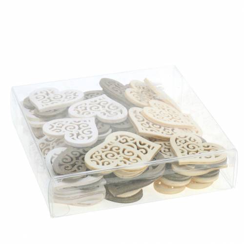 Floristik24 Tischdeko Herz Holz Weiß, Creme, Braun 4cm 72 St