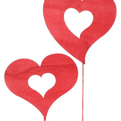 Blumenstecker Herz, Holzdeko zum Stecken, Valentinstag, Dekostecker Rot, Muttertag L31–33cm 24St