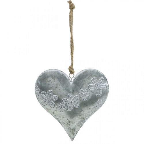 Floristik24 Herzen zum Hängen, Metalldeko mit Prägung, Valentinstag, Frühlingsdeko Silbern, Weiß H13cm 4St