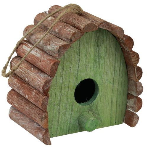 Artikel Hängedeko Vogelhaus mit rundem Dach Holz Grün Braun 16,5×10×17cm