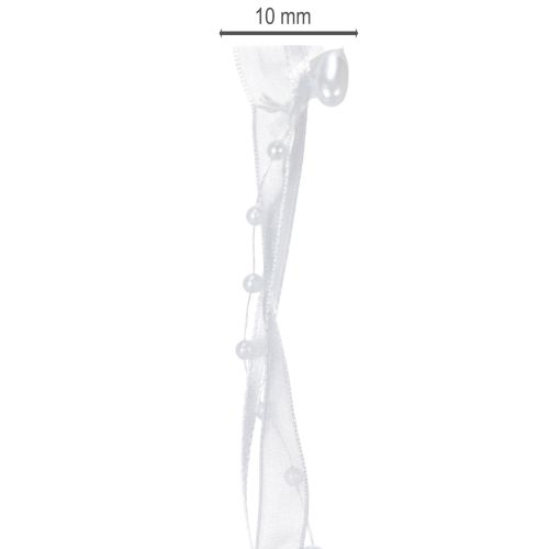 Hochzeitsdeko Organzaband Weiß 10mm x 5m mit Herzen & Perlen | Floristik24.de