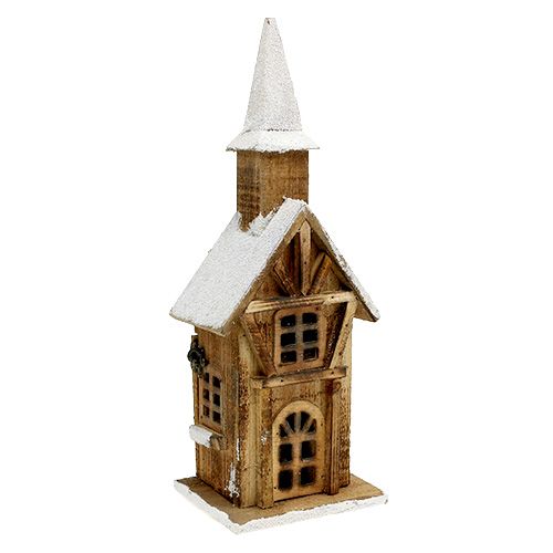 Floristik24 Holz-Kirche mit LED Beleuchtung Natur, Weiß 42cm