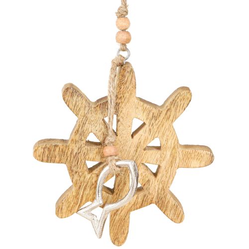 Floristik24 Holz Steuerrad Deko Metallfisch Anhänger Ø12cm 3St