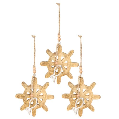 Artikel Holz Steuerrad Deko Metallfisch Anhänger Ø12cm 3St