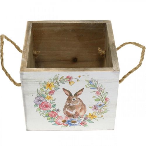 Floristik24 Deko Pflanzgefäß Shabby Holz Weiß Hase Pflanzkasten 12×14×14cm