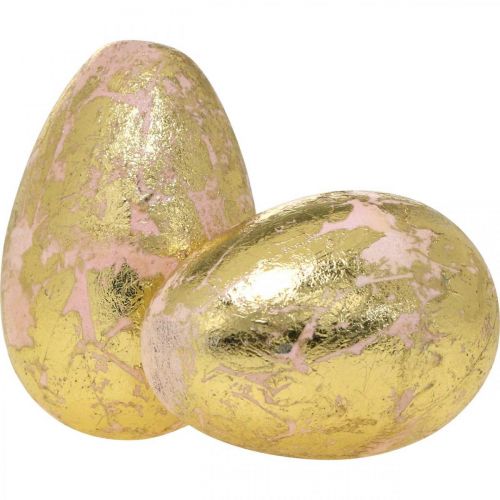 Edle Eier aus Holz, Frühlingsdeko, Ostereier im Netz Rosa, Golden H7–7,5cm Ø 4–4,5cm 6St