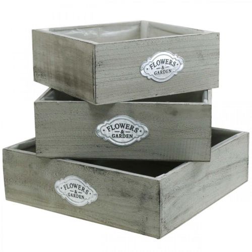 Artikel Pflanzkasten Holz Vintage Metallschild Grau 28/33/37cm 3er-Set