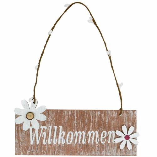 Floristik24 Florales Willkommensschild, Frühling, Türdeko “Willkommen”, Holzdeko zum Aufhängen 12St