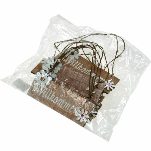 Floristik24 Florales Willkommensschild, Frühling, Türdeko “Willkommen”, Holzdeko zum Aufhängen 12St