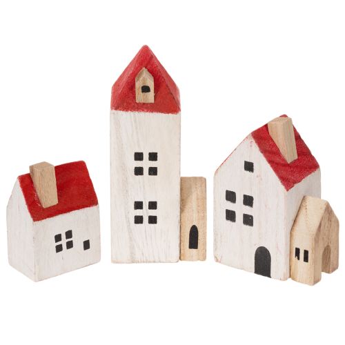Deko Holzhaus Set Rotweiß mehrteilig Winterdeko 13cm 6St kaufen | Floristik24.de