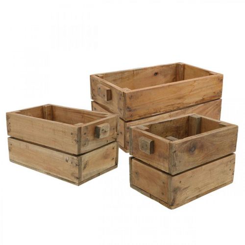 Floristik24 Holzkiste, Blumenkasten, Übertopf, Pflanzgefäß-Set Natur L45/36/27cm H20,5/18/17cm 3er-Set