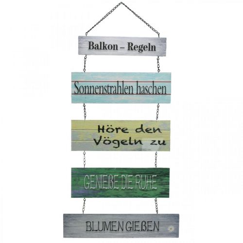 Holzschild zum Hängen Balkon-Regeln Schild Sommerdeko 38×65cm