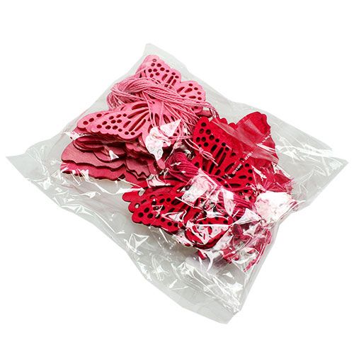 Floristik24 Holzschmetterlinge zum Hängen Pink 8cm - 10cm 24St