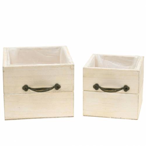 Floristik24 Pflanzgefäß Holzschublade Creme 15×15cm/12×12cm 2er-Set