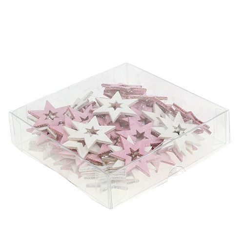 Floristik24 Holzstern 3,5cm Pink/Weiß mit Glitter 72 St