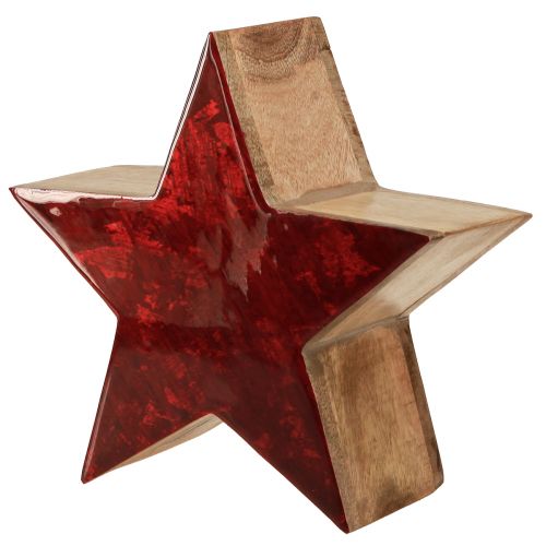 Holzstern Natur Rot Stern Deko aus Mangoholz Ø24x10cm