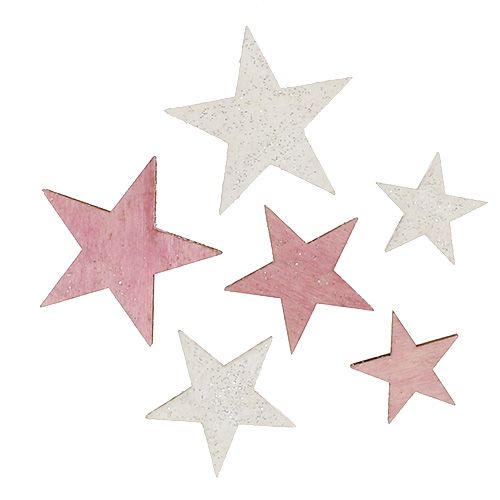 Holzstern 3-5cm Pink/Weiß mit Glitter 24 St