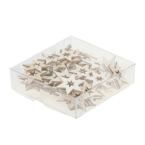 Floristik24 Holzsterne 4cm Natur/Weiß 72 St