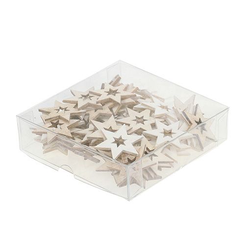 Floristik24 Holzsterne 4cm Natur/Weiß 72St