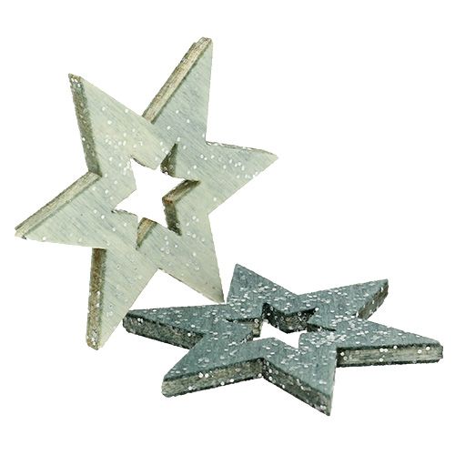 Floristik24 Holzsterne 4cm Grau mit Glitter 72 St