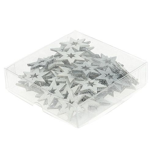 Floristik24 Holzsterne 4cm Grau mit Glitter 72 St