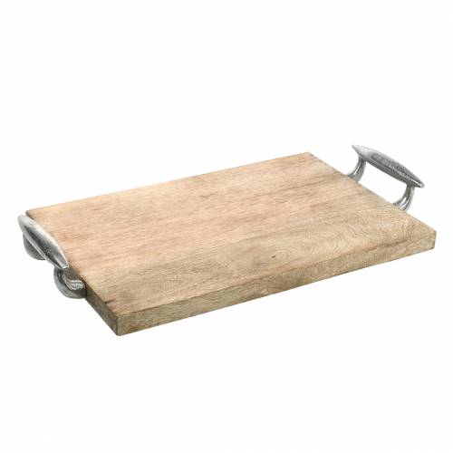 Holztablett mit Griffen Mango, Metall Natur, Silbern 46×25cm