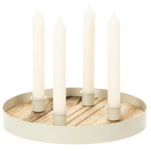 Kerzenhalter für vier Stabkerzen Rund Holztablett 25cm | Floristik24.de