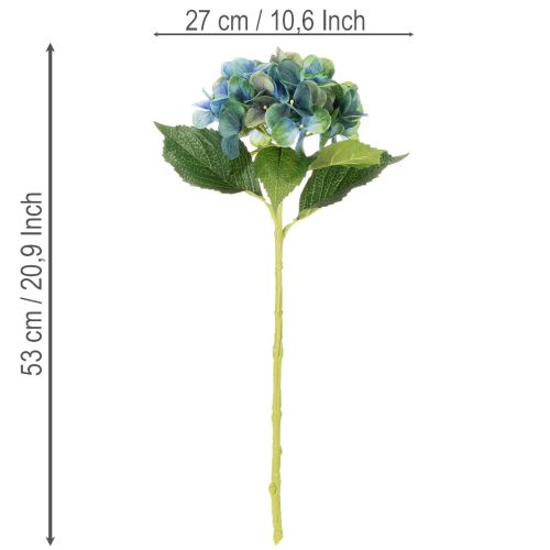 Kunstblume Hortensie blau grün dekorativer Einzelstiel 53cm | Floristik24.de
