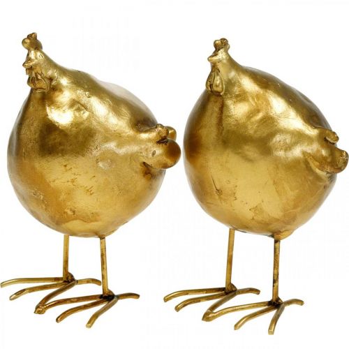 Floristik24 Deko Huhn Ostern Dekofigur golden rund, H10 cm 2St