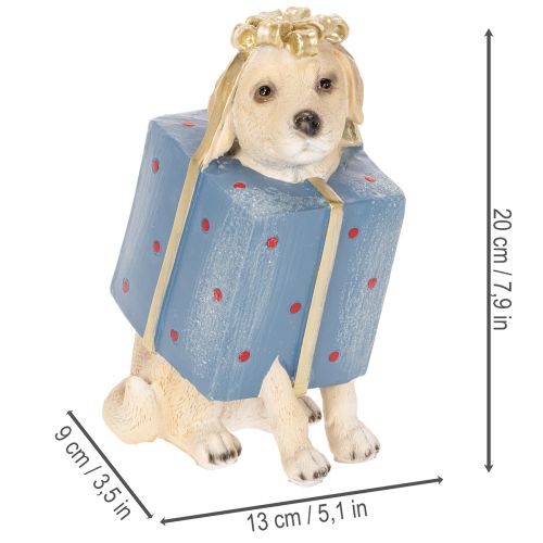 Dekofigur Hund sitzend Welpe im Geschenkpaket 20cm | Floristik24.de