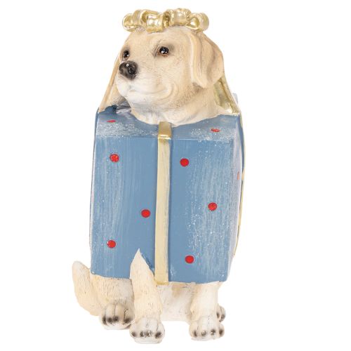 Dekofigur Hund sitzend Welpe im Geschenkpaket 20cm | Floristik24.de